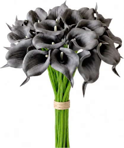 Vista 26 de Mandy's - 20 flores negras artificiales de lirio de cala de seda de 13.4 pulgadas para el día de Pascua, hogar, cocina y boda