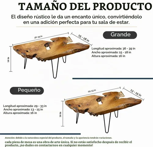 Vista 2 de Mesa de centro única de madera natural, hecha a mano, madera