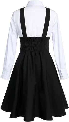 Vista 3 de Overol de vestido de Lolita negro para mujer, talla grande, acampanado, cintura alta, conjunto de falda de anime, trajes de sirvienta de anime