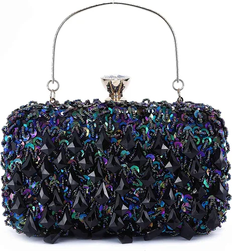 Vista 2 de UBORSE Bolso de noche con lentejuelas brillantes de diamantes de imitación para mujer, estilo vintage, con cuentas de cristal, para cóctel, fiesta