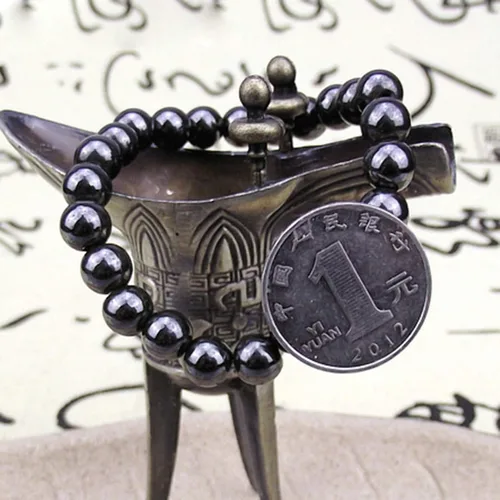 Vista 5 de Pulseras de cuentas para mujer Pulsera de piedra magnética redonda negra de moda unisex para el cuidado de la salud