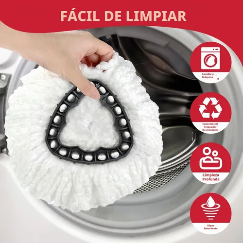 Vista 6 de Juego de repuesto para fregona giratoria EasyWring 1 tanque - 2 cabezales + mango + base Microfiber, Washable, Long-lasting, Rust-Resist