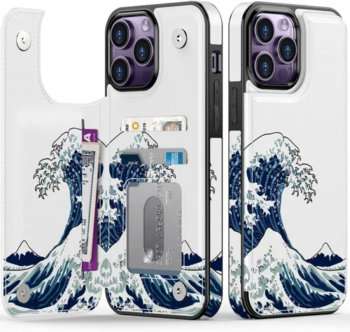 Vista 273 de LETO para iPhone 15 Pro Funda tipo cartera - Tapa tipo folio con patada - Diseños de moda - Tarjetero - Funda protectora para mujeres y niñas - 6.1