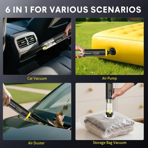 Vista 2 de SEEDUSTRY Aspiradora de Mano Portátil Inalámbrica para Automóvil, 6 en 1, mini aspiradora inalámbrica con motor sin escobillas y potente succión