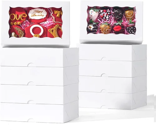 Vista 16 de 20 piezas cajas de panadería elegantes de 6 x 6 x 2.5 pulgadas con ventana, ideales para galletas, fresas cubiertas de chocolate, pasteles