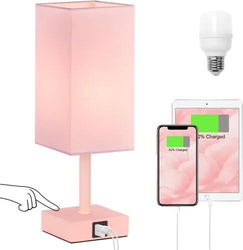 Vista 10 de Lámpara de mesa Ambimall con control táctil y 2 puertos de carga USB, lámpara de mesa de 3 modos para mesita de noche, lámpara de noche para A: rosa