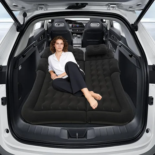 Vista 2 de Colchón inflable de aire para automóvil, cama de aire para campamento, cama de aire gruesa de doble cara con bomba eléctrica, 2 almohadas