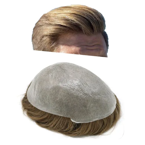 Vista 20 de Pieza de pelo para hombre, sistema de reemplazo de cabello de piel ultra fina para hombres, pieza de pelo de tupé para hombres, cabello humano real
