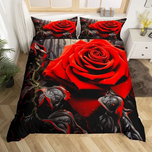 Vista 17 de Juego de funda de edredón con diseño floral de rosas arcoíris para niños, niñas y mujeres, funda de edredón colorida para parejas, enamorados, día