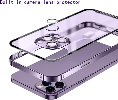 Vista 3 de Funda magnética para iPhone 14 Pro compatible con MagSafe con protector de lente de cámara y bloqueo de seguridad, carcasa trasera translúcida mate