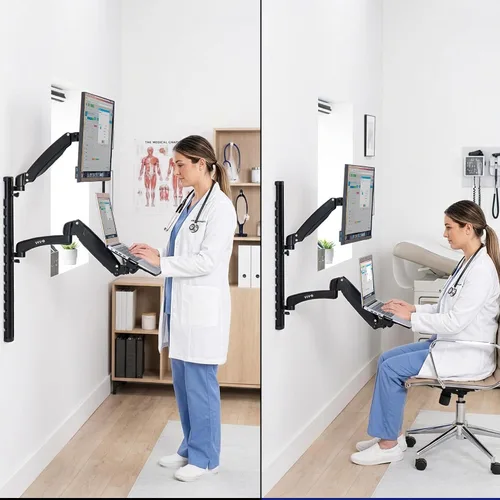 Vista 6 de VIVO Soporte de pared para monitor y laptop con contrapeso de altura ajustable para pantallas de hasta 27 pulgadas, STAND-SIT1L