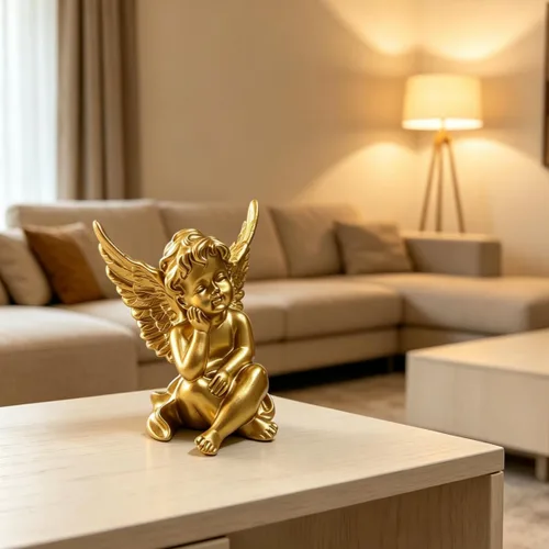 Vista 7 de Artgenius Figura de ángel pequeña de 4 pulgadas, figuras y estatuas de ángel doradas, escultura de ángel decorativa moderna para el hogar, oficina