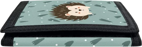 Vista 5 de Cartera triple para niños, bolsa de mano azul Corgi de dibujos animados, para niños y niñas, tarjetero escolar organizador, Erizo de dibujos