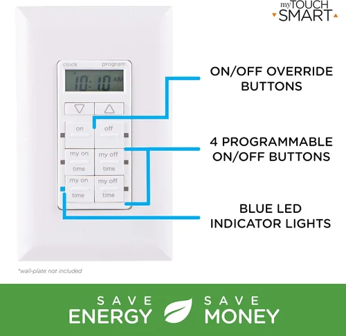 Vista 5 de myTouchSmart Temporizador Digital Empotrado, 4 Botones Programables de Encendido/Apagado, 2 Botones Fáciles de Encendido/Apagado, Ciclos Diarios