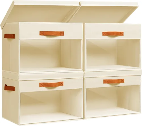 Vista 19 de Homsorout Cajas Grandes de Almacenamiento con Tapas - Paquete de 3 Organizadores Plegables Decorativos con Ventanas Transparentes y Asas