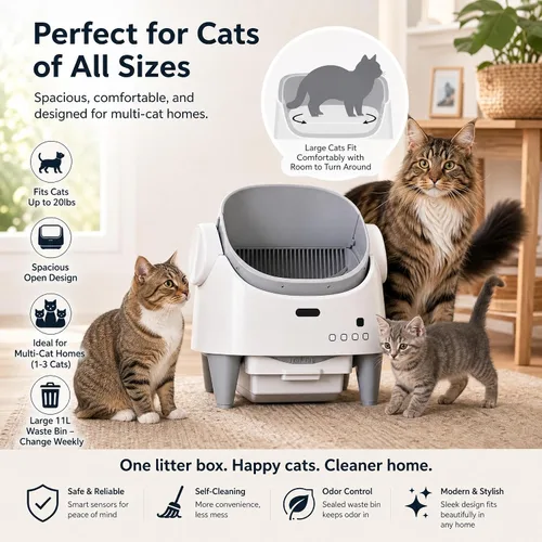 Vista 6 de Takywep Caja de arena inteligente autolimpiante superior abierta, bandeja de arena automática para gatos Blanco