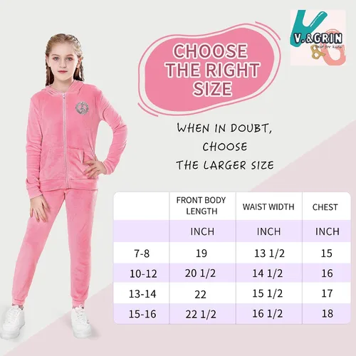 Vista 7 de VGRIN Conjunto deportivo de terciopelo para niñas sudadera con capucha y pantalones deportivos