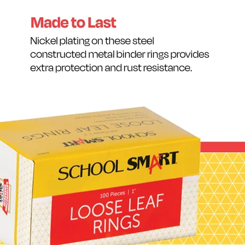 Vista 4 de School Smart Anillo para hojas/carpetas chapado en níquel, 1 pulgada de diámetro (paquete de 100)