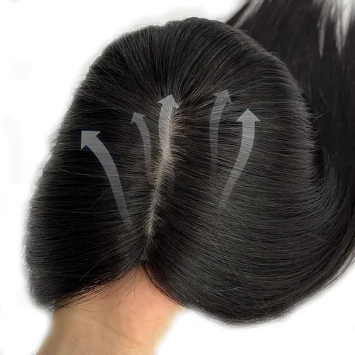 Vista 11 de MorningWigs Cubrecabello humano real para mujer, piezas de cabello de 4.7 x 5.1 in, base de seda completa con 3-4 clips para adelgazar el cabello