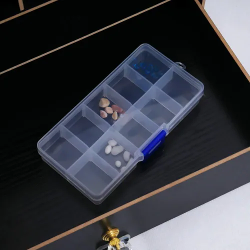 Vista 7 de UTENEW Caja organizadora de joyas de plástico transparente para pequeñas manualidadesartes, paquete de 2 contenedores con 10 rejillas, pequeño