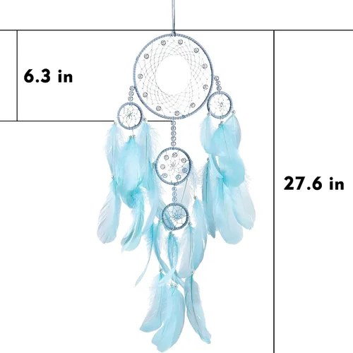 Vista 6 de Atrapasueños suaves, plumas de ganso azul aguamarina con multianillo, perla de lujo, hecho a mano, gran atrapasueños para dormitorio, atrapasueños