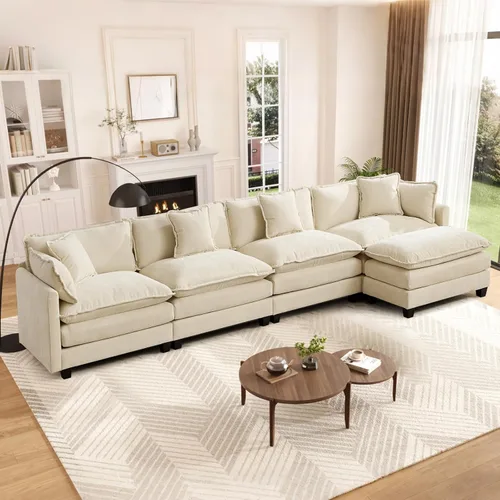 Vista 17 de Sofá seccional modular convertible de 76.7", sofás de dos plazas de chenilla con asiento profundo y cojines tipo loveseat para sala de estar, Beige