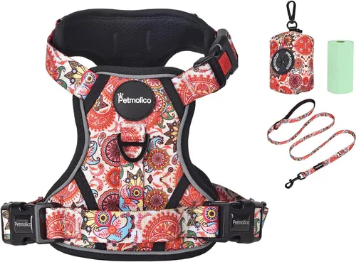 Vista 9 de Petmolico Juego de arnés para perro sin tirones con accesorio de correa, asa de fácil control, chaleco reflectante para razas pequeñas, chaleco