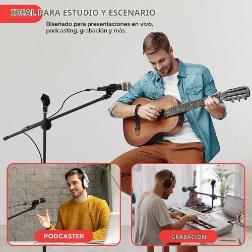 Vista 5 de Pyle Soporte de Micrófono Trípode Ajustable Universal - Par de Soportes Profesionales Compactos y Extensibles para Micrófono Boom de Estudio