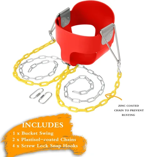 Vista 2 de Ktaxon Columpio de cubo para niños pequeños, asiento completo de cubo para niños con cadenas revestidas y ganchos de bloqueo, accesorios para patio