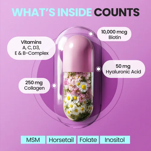 Vista 2 de Biotina Colágeno Potenciador de queratina con ácido hialurónico – Suplemento para el crecimiento del cabello más grueso, piel saludable y uñas