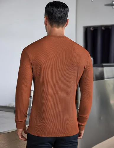 Vista 45 de COOFANDY Camisas Henley de manga larga para hombre, camisetas elásticas acanaladas, camisetas básicas casuales de moda