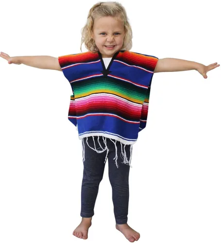 Vista 3 de Del Mex Disfraz de poncho mexicano para niños pequeños de 2 a 14 años