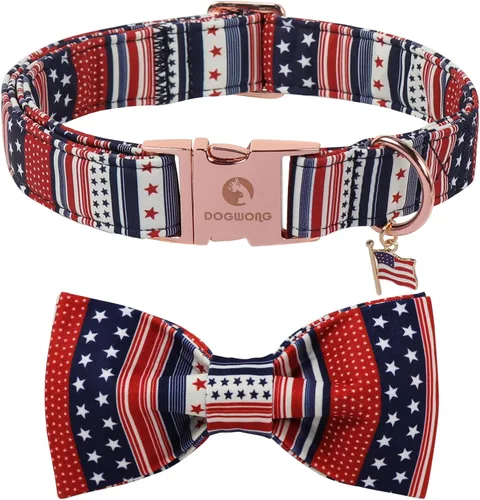 Vista 9 de DOGWONG Collar de otoño para perro con lazo, collar de moño para perro de Acción de Gracias, collar ajustable de algodón de otoño con hoja de arce