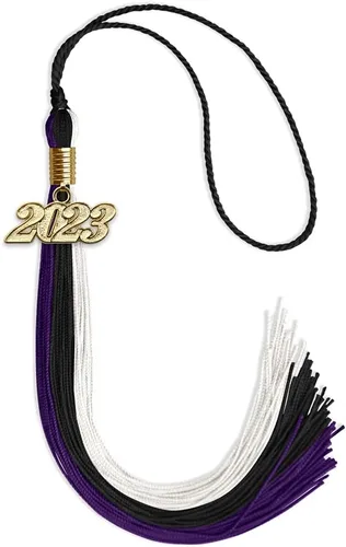 Vista 168 de Endea - Borla de graduación de triple color con gota de fecha dorada (negro/dorado/granate, 2020)