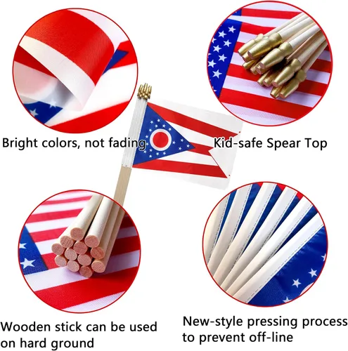 Vista 4 de TSMD Ohio OH State Flag on Wood Stick - Mini banderas de mano, 5 x 8 pulgadas, paquete de 12