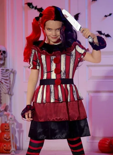 Vista 2 de BesserBay Girls Killer Clown Clothing Set Red Creepy Clown Dress Outfit 4-12 Years