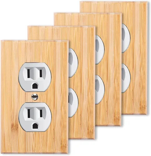 Vista 13 de Placa de Interruptor de Luz Dúplex de Palanca de Madera Maciza de 1 Gang, 4.5" x 4.5", Cubierta de Interruptor de Luz de Bambú de Madera Cruda