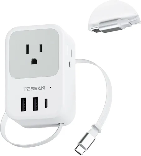 Vista 9 de Divisor de enchufe de pared múltiple, extensor de protector de sobretensión TESSAN de 4 salidas con 3 bloques de carga USB (2 USB C), expansor