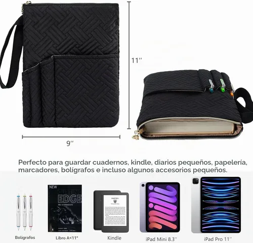 Vista 2 de Funda de libro APLUFINE con cremallera, protector de libro acolchado de 11"X9", fundas de libro acolchadas lavables para libros de tapa blanda
