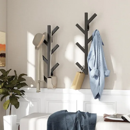 Vista 9 de Vlush Perchero de Metal para Montar en la Pared con 6 Ganchos, Perchero de Ropa Moderno y Minimalista, Perchero Vertical para Colgar Ropa
