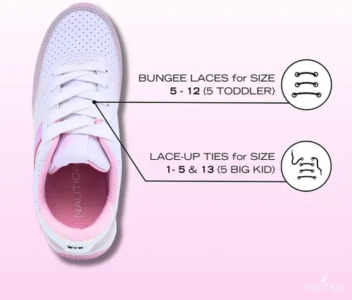 Vista 2 de Nautica Zapatos de moda para niñas, tenis bajos con cordones para niños grandes, niños pequeños y niños pequeños (tacón regularsuela de plataforma)