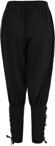 Vista 2 de Pantalones de tobillo medievales para hombre, disfraz de pirata vikingo, renacentista, con cordones, con bandas cónicas, pantalones casuales