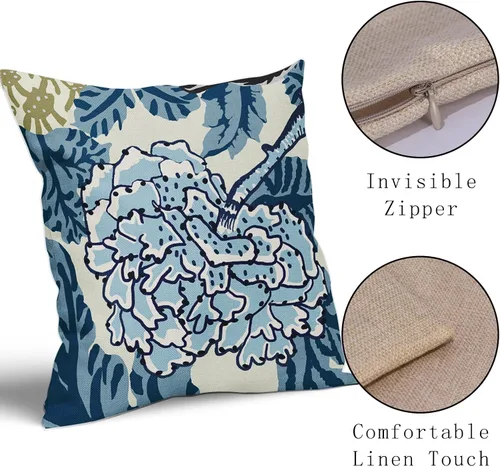 Vista 4 de Sweetshow Juego de 2 fundas de almohada florales de color azul marino de 16 x 16 pulgadas, fundas de almohada cuadradas de lino con estampado
