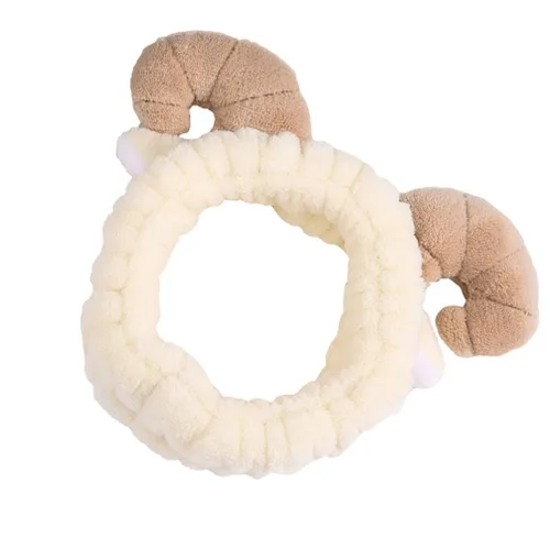 Vista 2 de STOBOK Diadema de felpa para el cuidado de la piel con diseño de cuerno de oveja para lavado facial, maquillaje y ducha, accesorio para el cabello