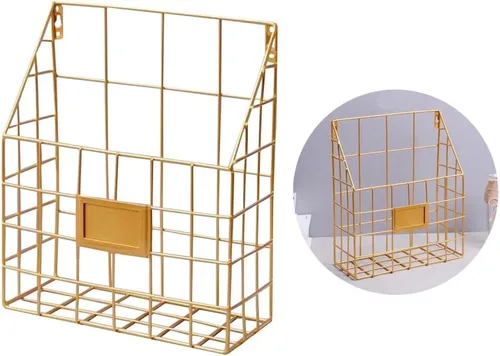 Vista 6 de Archivador colgante de pared, 1 unidad, organizador de bolsillos, estante para revistas, carpeta de malla metálica, soporte para archivos de pared