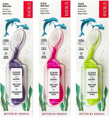 Vista 10 de RADIUS Kidz - Cepillo de dientes para niños de 6 años en adelante, sin BPA, aceptado por la ADA, diseñado para limpiar dientes y encías para niños