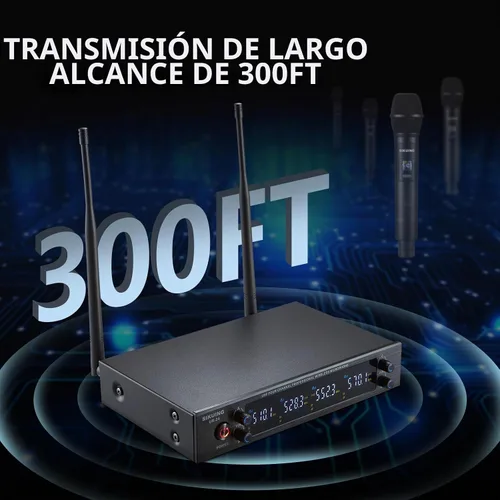 Vista 6 de Sistema de micrófono inalámbrico UHF de 4 canales con micrófonos de mano inalámbricos, frecuencias ajustables de 4 x 50, ideal para reuniones
