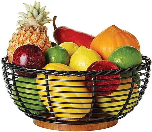 Vista 2 de Gourmet Basics by Mikasa 5176766 - Cesta de almacenamiento de fruta con cuerda central, 27.9 cm, color negro antiguo