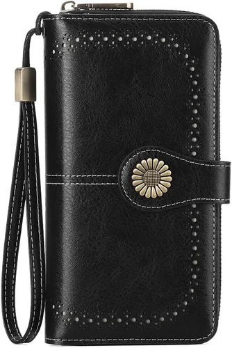 Vista 8 de SENDEFN Cartera de cuero para mujer, con bloqueo RFID, tarjetero para tarjetas de crédito, cartera de mano para mujer