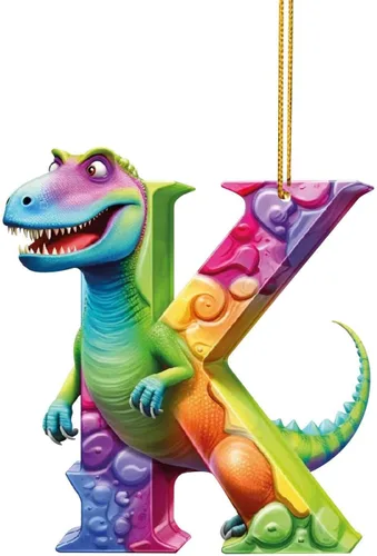 Vista 14 de Adorno de Navidad personalizado de dinosaurio de 26 letras, adornos colgantes 2023, monograma inicial de plástico, decoraciones de árbol de Navidad